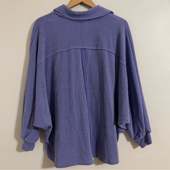 Bucket list CALL ME COZY PERIWINKLE BUTTON UP TOP - Picture 6 of 9